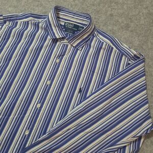 Polo Ralph‎ Lauren Button Down Shirt Mens XXL Blue Striped Stanton Classic Fit